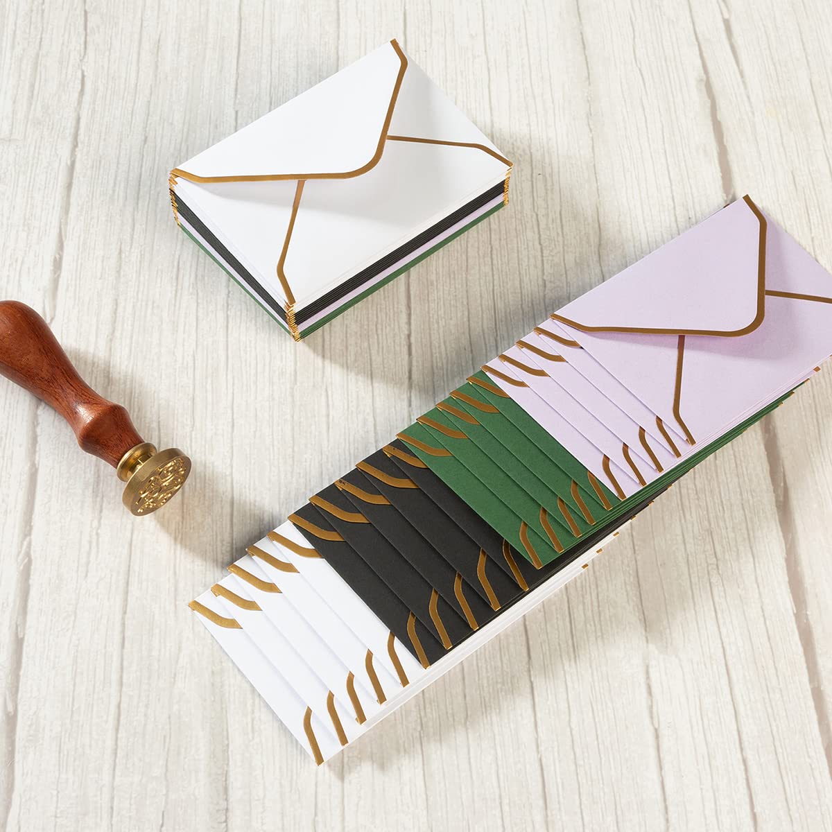 100 Pieces Mini Gift Card Envelopes Colorful V Flap Small Envelopes with Gold Border for Blank Note Cards, Business Gift Cards (White, 4 x 2.7 Inches)