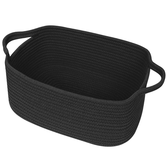 Black Basket for Gifts, Woven Gift Baskets Empty, Cotton Rope Storage Bin for Organizing, Cute Cat Dog Kids Toy Box, Decorative Baby Nursery Closet Organizer, Wicker Easter Basket with Handle