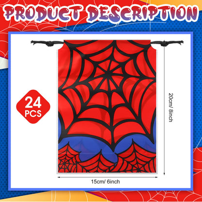 Lzuhoa 24 Pcs Spider Party Favors Gift Bags Drawstring Party Bags, Spider Birthday Decorations, Birthday Party Favor Bags Treat Goodie Bags for Birthdayy Party
