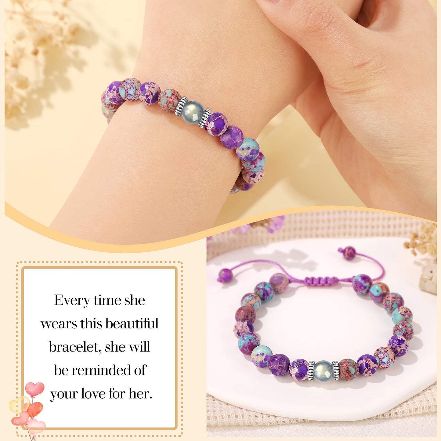 JoycuFF 𝗚𝗶𝗳𝘁𝘀 𝗳𝗼𝗿 𝗪𝗼𝗺𝗲𝗻 𝗠𝗼𝗼𝗻𝘀𝘁𝗼𝗻𝗲 𝗕𝗿𝗮𝗰𝗲𝗹𝗲𝘁 Colorful Imperial Jasper Natural Stone Bracelets Easter Christmas Birthday Gifts for Her Daughter Granddaughter Sister Niece