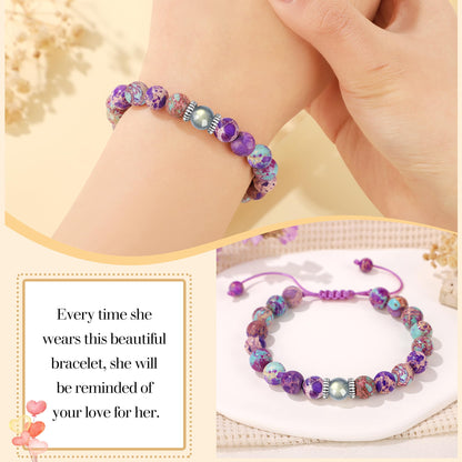 JoycuFF 𝗚𝗶𝗳𝘁𝘀 𝗳𝗼𝗿 𝗪𝗼𝗺𝗲𝗻 𝗠𝗼𝗼𝗻𝘀𝘁𝗼𝗻𝗲 𝗕𝗿𝗮𝗰𝗲𝗹𝗲𝘁 Colorful Imperial Jasper Natural Stone Bracelets Easter Christmas Birthday Gifts for Her Daughter Granddaughter Sister Niece