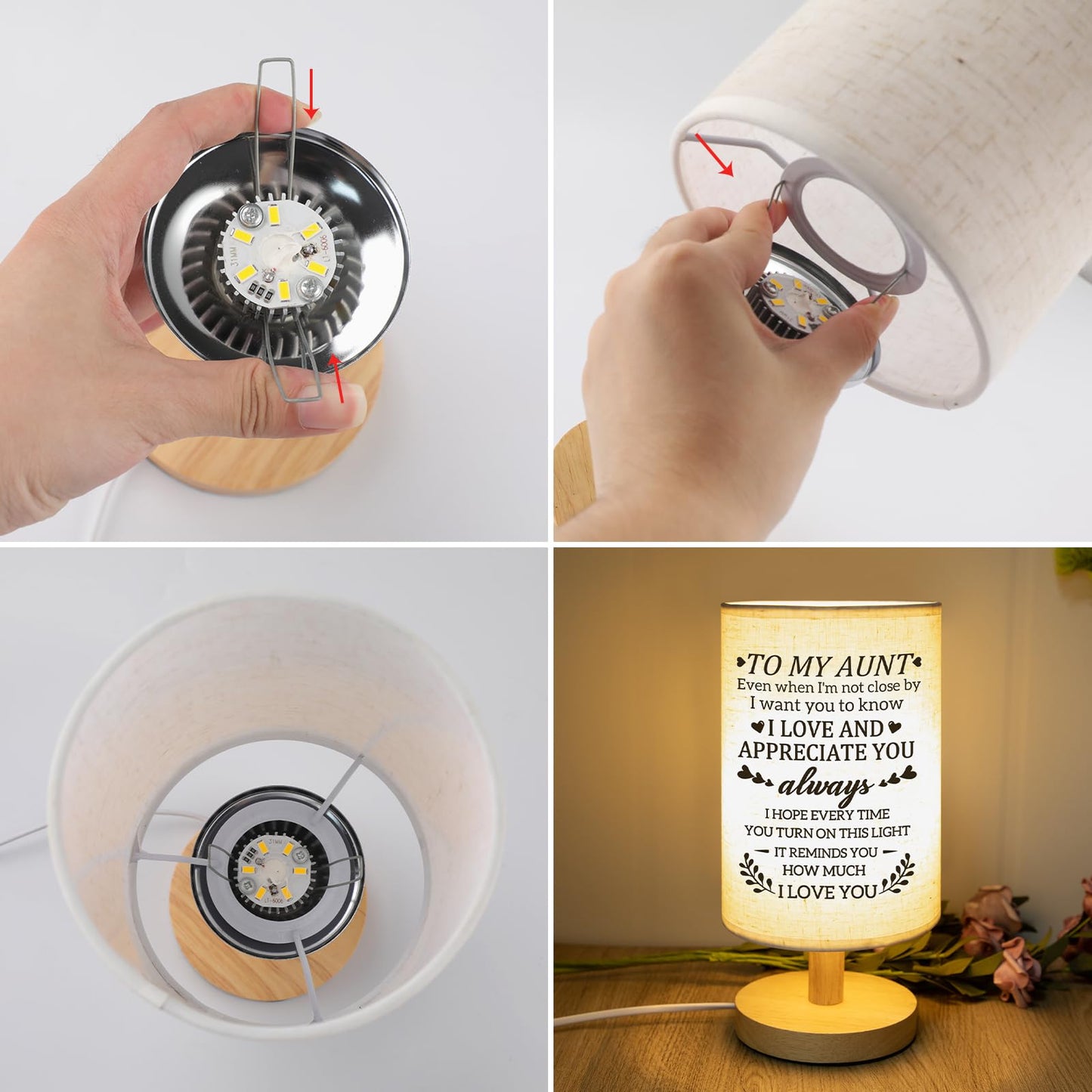 Gifts for Aunt from Niece, Aunt Birthday Gifts Fabric Lamp,Retirement Birthday Gifts for Aunt Table Lamp with Wooden Stand Unique Auntie Gifts