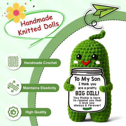 MAMAGIFTREE Son Gifts from Mom Dad, Fathers Day Birthday Gifts for Teens Boys, Handmade Crochet Pickle Graduation Gifts for Adults Son in Law Bonus Step Best Son Ever Gift