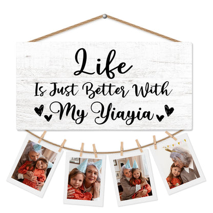 Yiayia Gifts Picture Frame Photo Holder for Wall, Birthday Gifts for Yaya Grandma, Thank You Grandmother Gift、 from Grandchildren Grandkids Hanging Photo Display