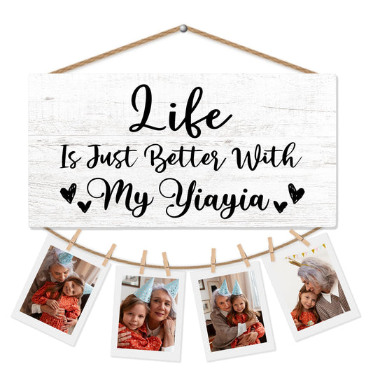Yiayia Gifts Picture Frame Photo Holder for Wall, Birthday Gifts for Yaya Grandma, Thank You Grandmother Gift、 from Grandchildren Grandkids Hanging Photo Display