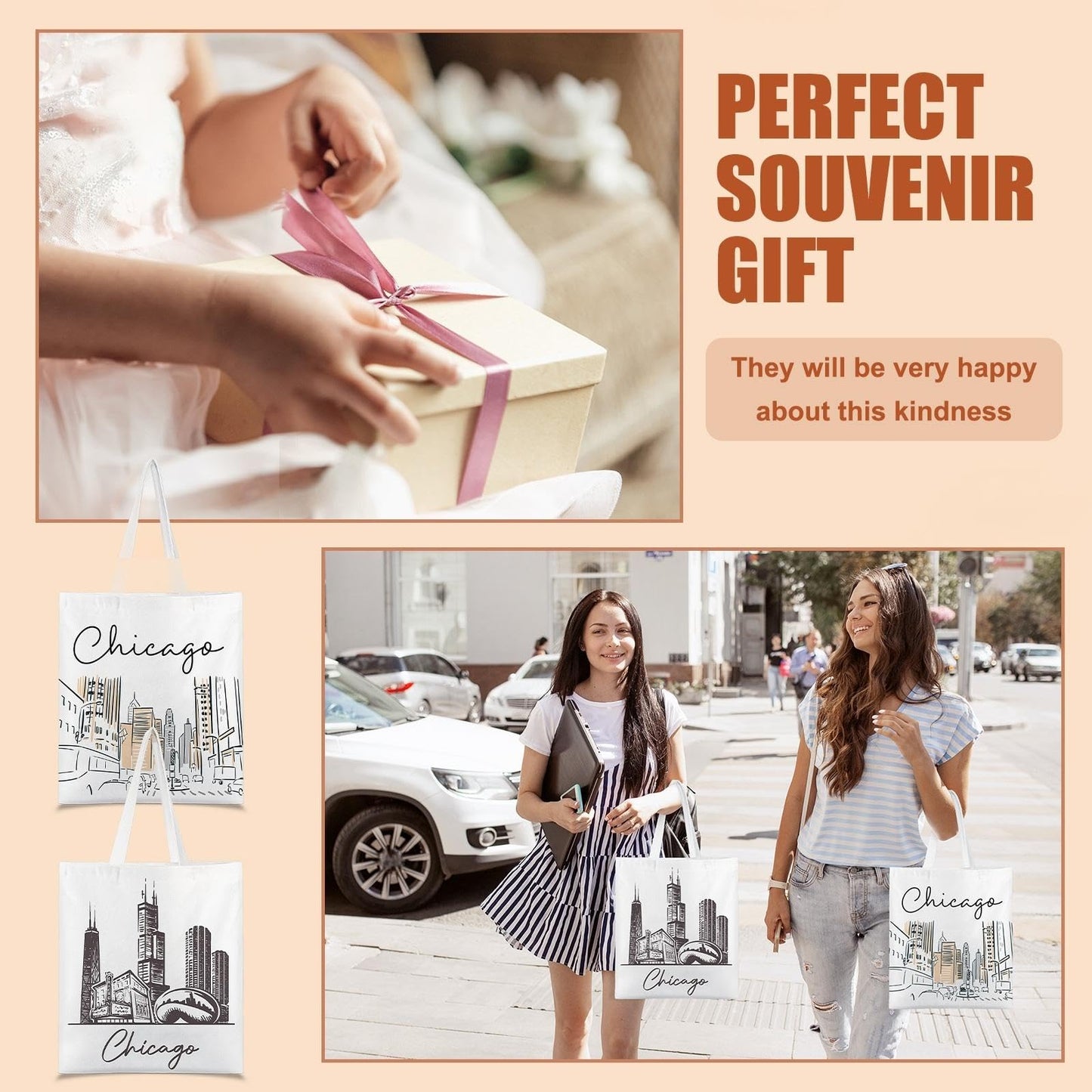 Paterr 4 Pcs City Souvenir Tote Bag-New York Chicago Seattle Los Angeles Boston San Francisco Paris Italy Las Vegas Nashville
