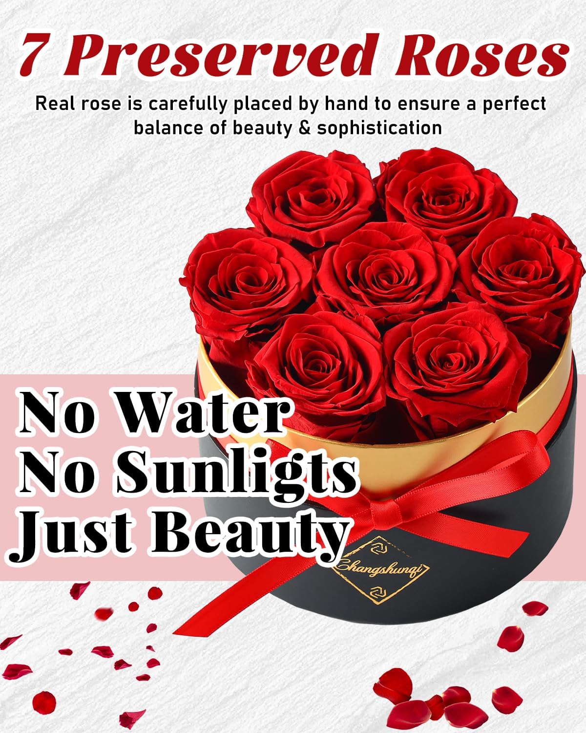 Changshunqi Forever Flowers Preserved Roses in a Box - 7 Preserved Flowers in a Box Last 2-3 Years, Rose Forever Birthday Flower Gifts for Women Her Wife Anniversary Mothers Rose Gift for Her