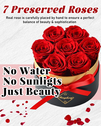 Changshunqi Forever Flowers Preserved Roses in a Box - 7 Preserved Flowers in a Box Last 2-3 Years, Rose Forever Birthday Flower Gifts for Women Her Wife Anniversary Mothers Rose Gift for Her