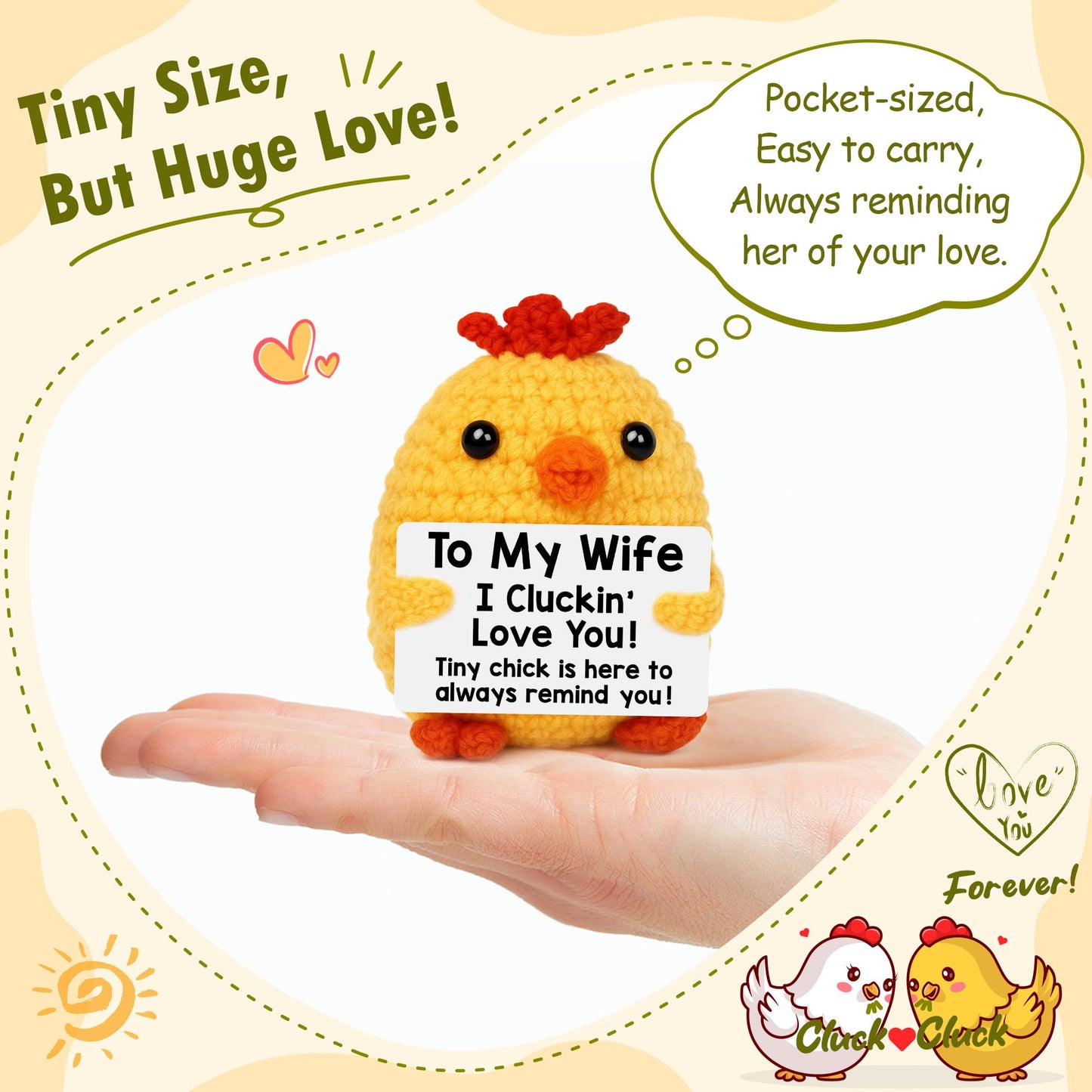 Mothers Day Wife Present from Husband, Wife Birthday Gifts Idea, Wife's Anniversary I Love You Gifts from Husband, Mother's Day Romantic Couples Present, Funny Handmade Crochet Chicken Wife's Gift