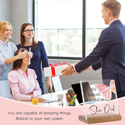 FreeJac Congratulations Gifts for Women - College Graduation Gifts for Her New Job Gifts - She Believed She Could so She Did Acrylic Plaque Sign Office Inspirational Promotion Gift for Coworker