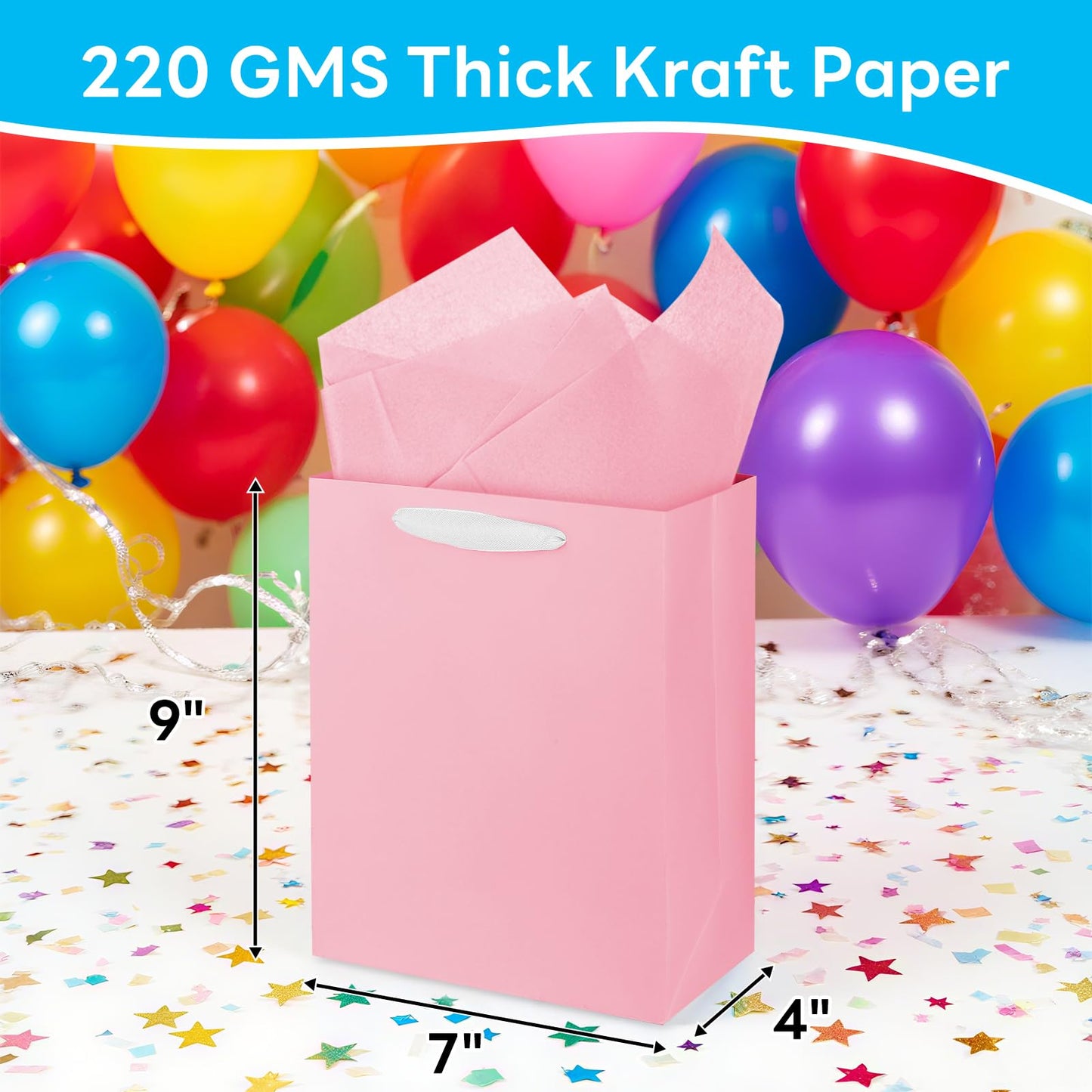 MOXARYSU 5 Pcs Small Medium Gift Bags With Handles: 7x4x9 Pastel Kraft Paper Bags With 10 Tissues For Party, Birthday,Baby Shower,Wedding（Soft Color）