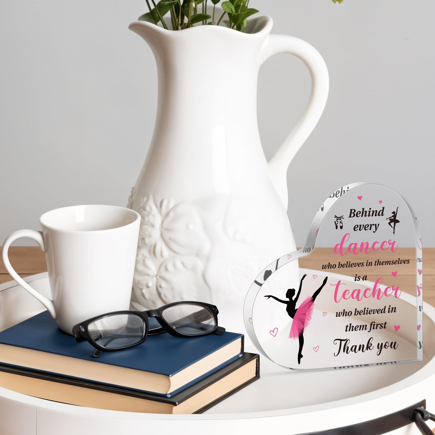 WATINC Acrylic Heart Table Centerpiece - Appreciation Gifts Award for Teacher, Thank You Dance Teacher Keepsake for Women, Dancer Graduation Sign, Thanks Dancing Instructor Desk Decor for Farewell