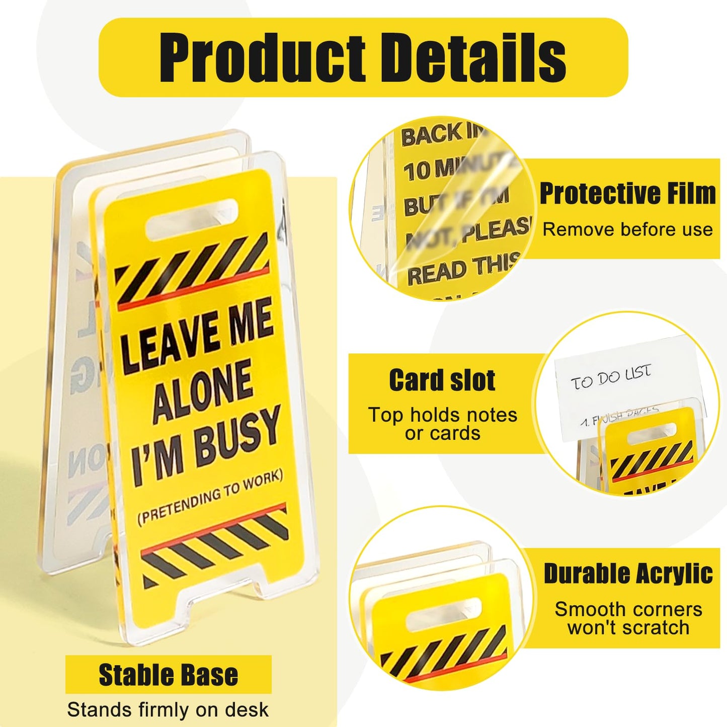 Funny Office Desk Signs 18 Pack – Mini Acrylic Message Holders, Desk Decor & Gag Gifts for Coworkers, Boss & White Elephant