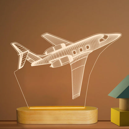3D Illusion Airplane Night Light for Pilot Gift, Unique Aviation Gifts for Men, Dimmable Wooden LED Lamp with Remote Control for Boys Room Decor, USB Powered Bedside Table Lamp
