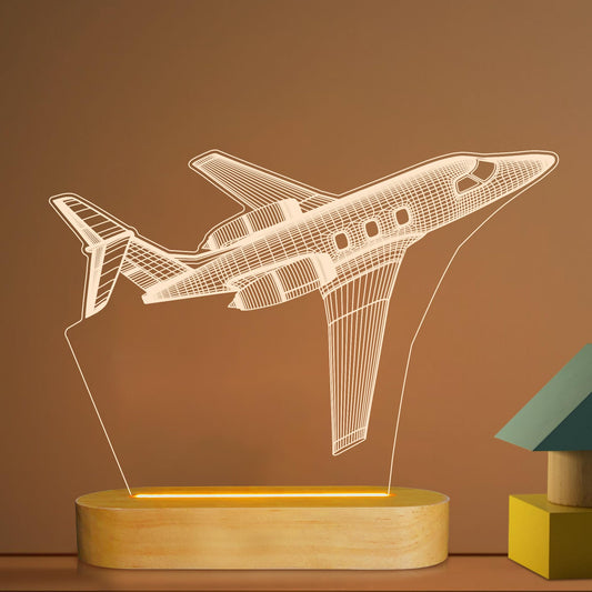 3D Illusion Airplane Night Light for Pilot Gift, Unique Aviation Gifts for Men, Dimmable Wooden LED Lamp with Remote Control for Boys Room Decor, USB Powered Bedside Table Lamp