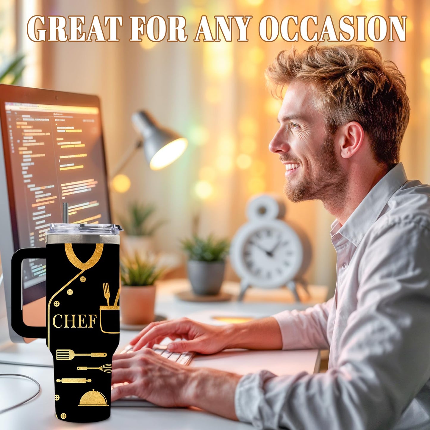 DUUV Chef Theme Insulated Tumbler 40oz, Chef Cup Gifts for Man Women, Chefs Tumbler for Cooking Lovers Home Cooks, Cooking Gifts for Chefs Leakproof, Birthday Ideal Gift for Culinary Students, 1 Pack