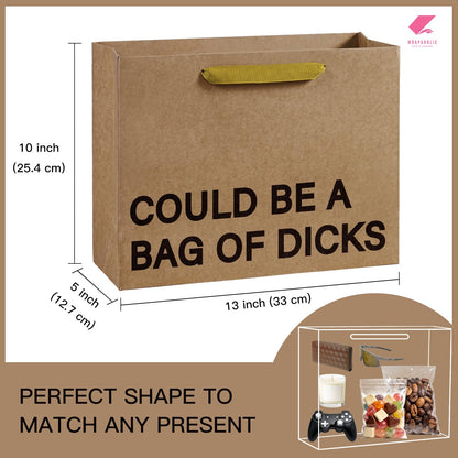 WRAPAHOLIC 13" Large Funny Birthday Kraft Paper Gift Bag - Could Be a Bag of Dicks Design Paper Bags for Friends Birthday and Valentine's Day