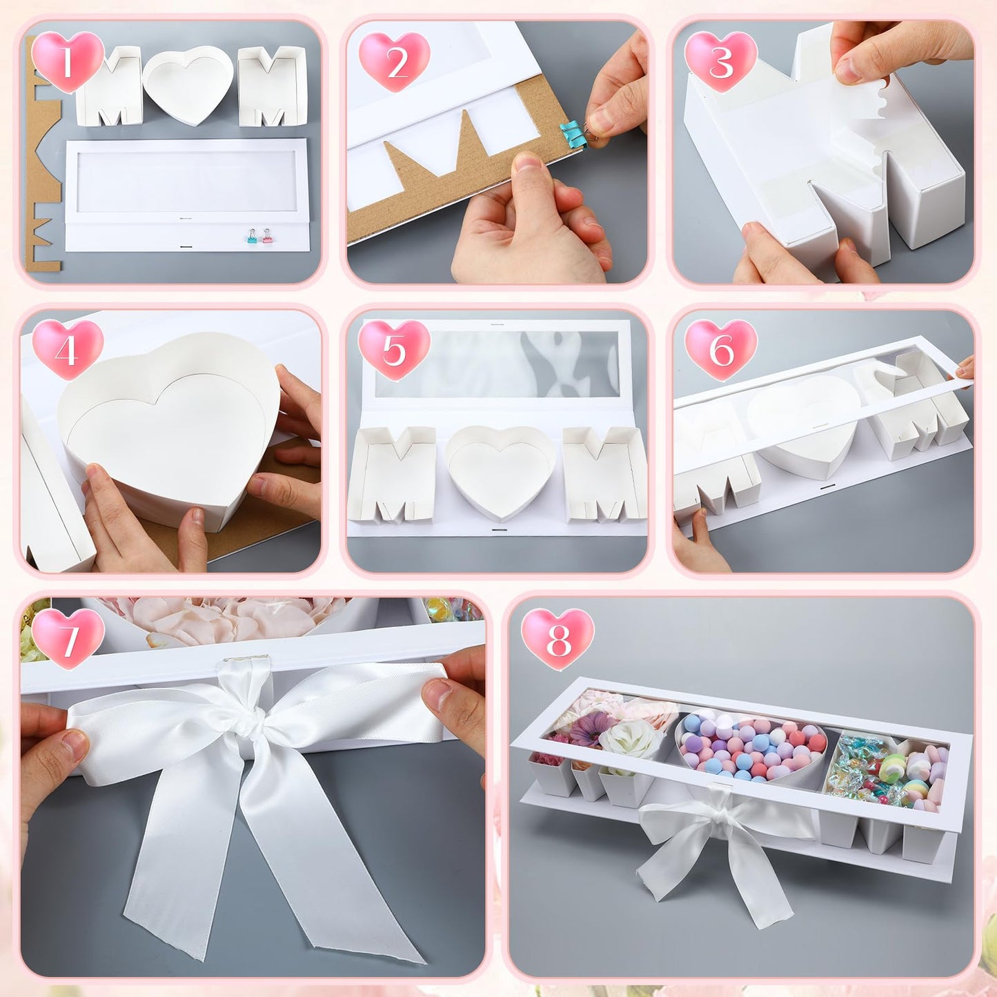 Ireer 6 Pcs Mom Flower Gift Box Letter Shaped Fillable Cardboard Boxes for Mother's Day Empty Floral Arrangement Box for Flowers Chocolate Strawberries Treats and DIY Mother Gifts(White,Mom)