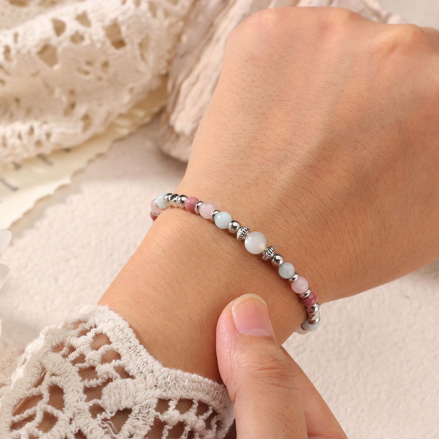 Triple Threat Protection Anxiety Relief Gifts for Women,Natural Healing Crystal Bracelet Evil Eye Jewelry for Her Friends