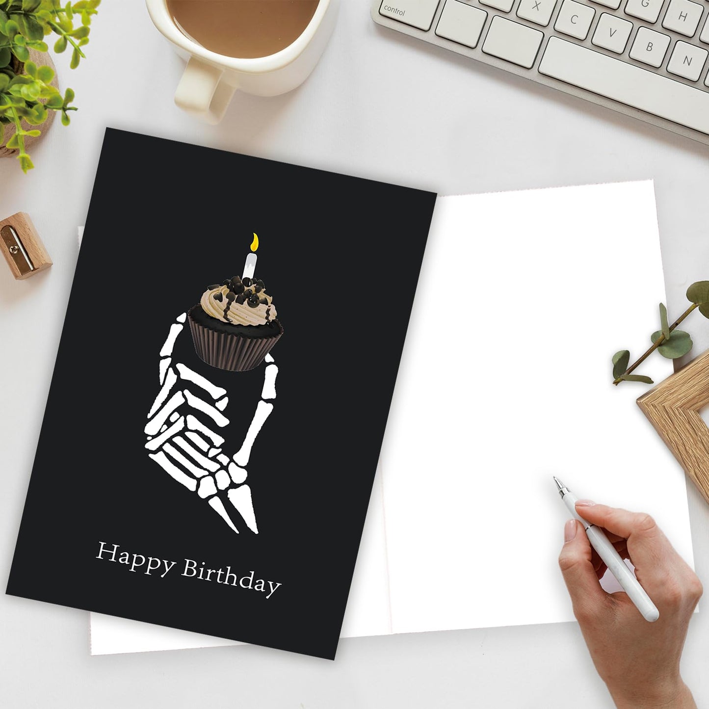 Ziwen Rude Birthday Cupcake Card, Funny Gothic Day Gifts for Her Him, Happy Birthday Card for Men Women, Bday Cupcake Skeleton Gothic Card, Dirty Black Skeleton Birthday Day Gifts for Husband Wife……