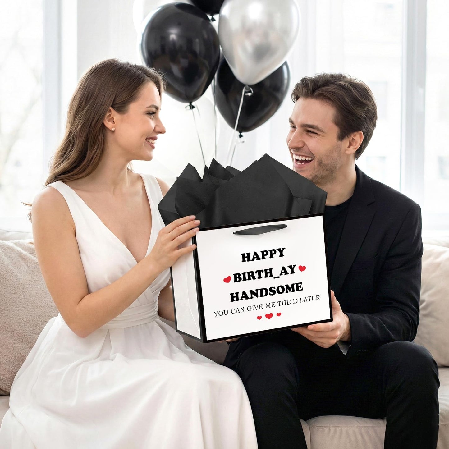 Funny Birthday Gift Bag for Men Boys Funny Gift Bag with Tissue Paper Greeting Card Happy Birthday Handsome Wrapping Bags for Men Husband Boyfriend Brother Retirement Party Decoration Supplies