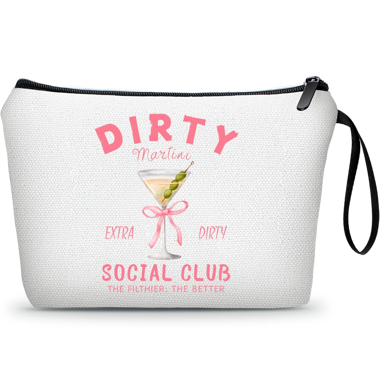Dirty Martini Gift Cocktail Funny Unique Birthday Drink Accessories for Women Female Coworker Friend Sister Bartender Mixologist Alcohol Lover Makeup Cosmetic Bag