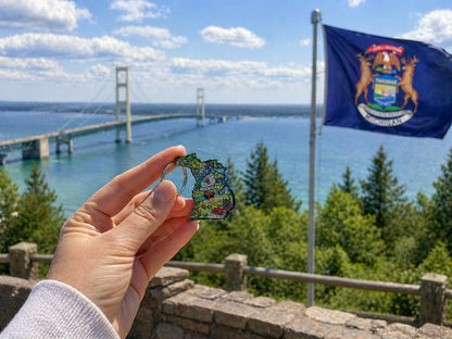 Westmon Works Michigan Keychain Acrylic Map Key Ring Retro Travel Souvenir Gift with Great Lake State Landmarks Design, 2 Inch
