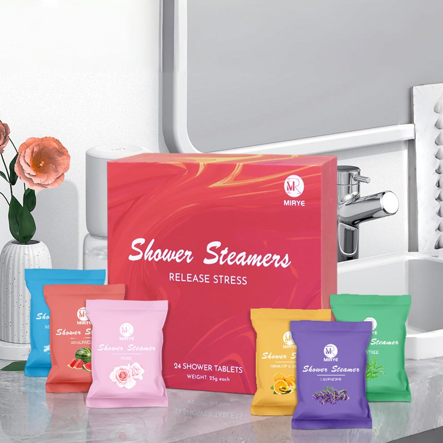 Shower Steamers Aromatherapy 24-Pack, Self Care Spa Gifts for Women& Men, Stress Relief with Natural Essential Oils, Fathers Day Spa Gifts for Husband Dad Him Adults, Appreciation Gifts