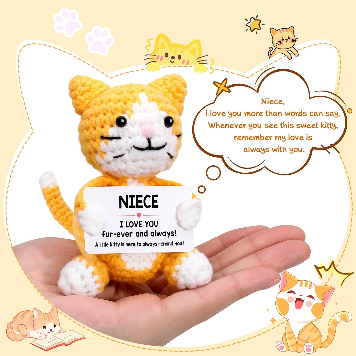 Funny Cat Mothers Day Niece Gifts from Auntie Aunt Uncle, Birthday Graduation Gifts for Niece Adult Kid Teen, Mini Cute Cool Stuff Things I Love You Presents, Small Emotional Positive Crochet Cat