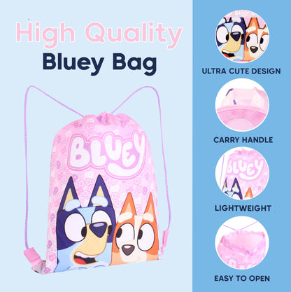Bluey Girls Drawstring Bag – Pink Gym Sack Backpack Bingo – Kids School, Dance, Swimming, PE, or Sleepover Bag.