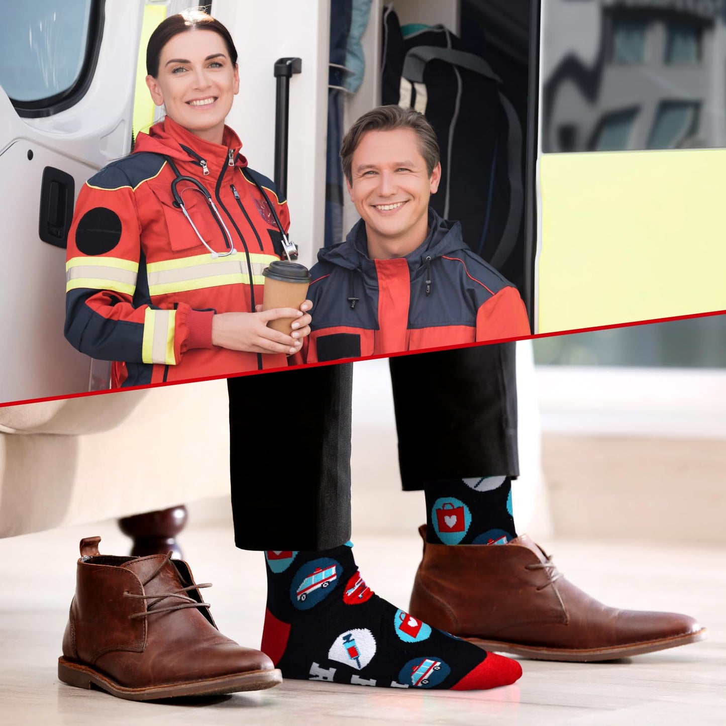 Cutecrop 8 Pairs Emt Gifts for Men Women Funny Paramedic Crew Dress Socks for Him Ems Week Gift Rn Cna Lpn Emt Practitioner Medical Assistant International Paramedic Day Cna Nurse Week