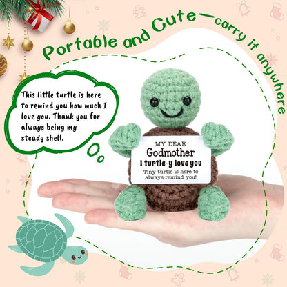 4THFARMES Mini Funny Turtle Godmother Gifts from Godchild, Birthday Gifts for Godmother from Goddaughter Godson, I Love You Small Cute Stuff Things, Handmade Emotional Positive Crochet Turtle