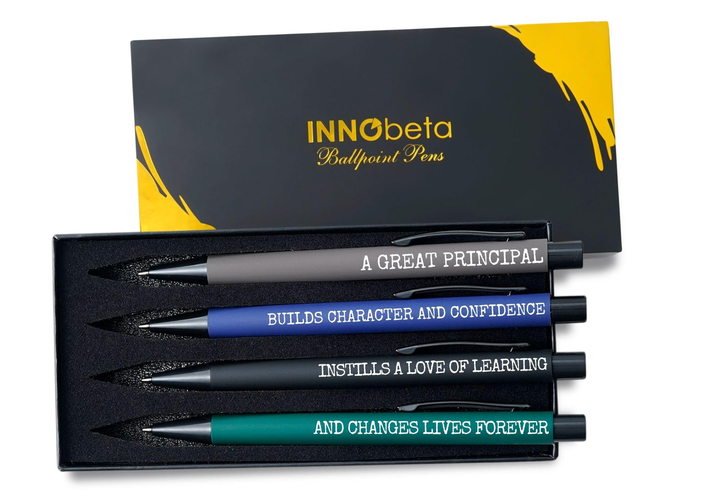 InnoBeta Principal Appreciation Gifts for Men, Women, Inspirational Thank You Gift Ballpoint Pen Set of 4, Office Tools for School Principals, Black
