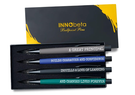 InnoBeta Principal Appreciation Gifts for Men, Women, Inspirational Thank You Gift Ballpoint Pen Set of 4, Office Tools for School Principals, Black