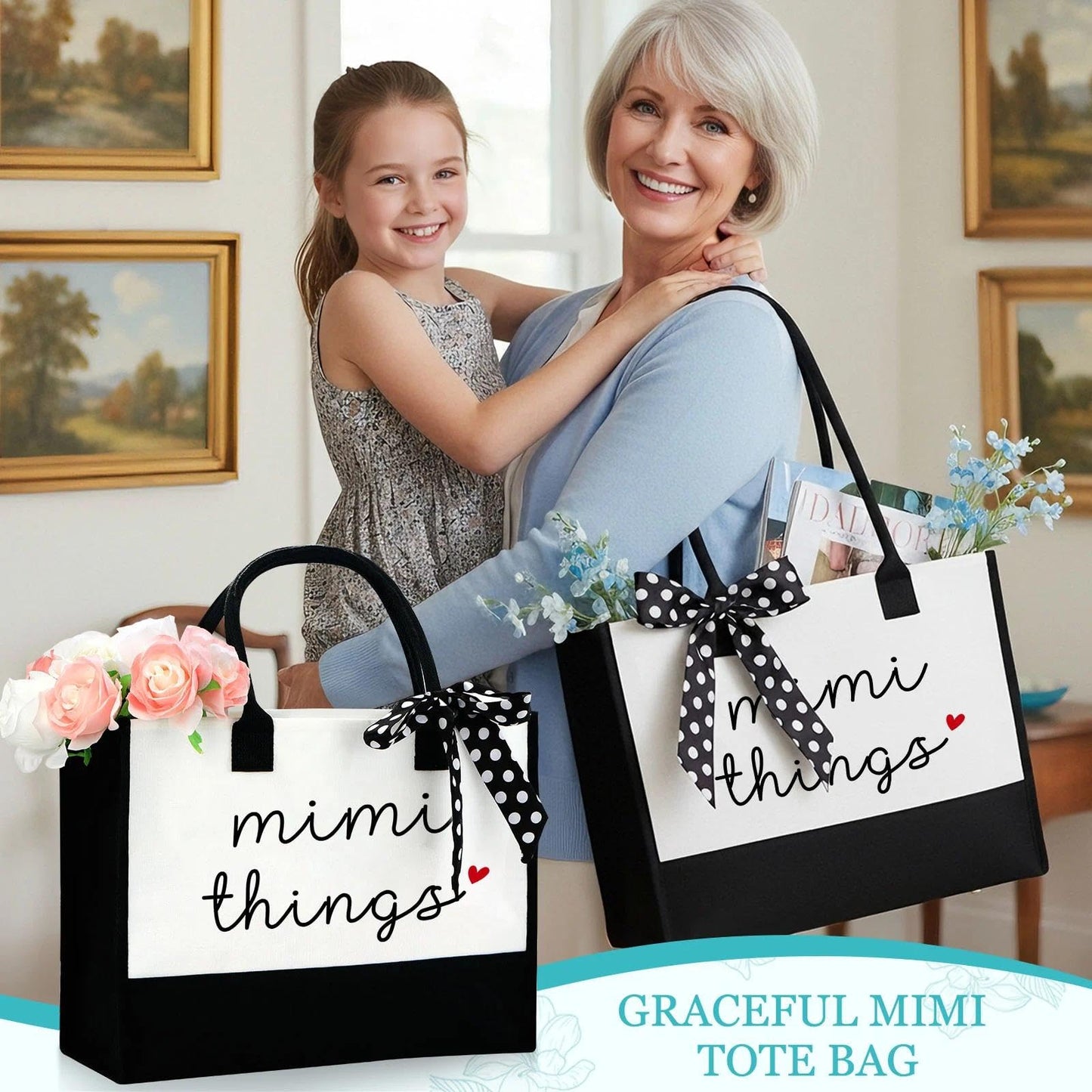 Mimi Gifts for Grandma Mimi Birthday Gifts from Grandkids Grandma Present Box for Christmas, Birthday Gift Set Ideas for Women from Grandson, Granddaughter, Grandchildren with Tote Bag, 16oz Glass Cup