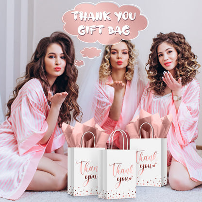 Tinlade 30 Pcs Thank You Gift Bags with Tissue Paper Gold Thank You Wedding Bags with Handle for Graduation Business Shopping Wedding Shower Party Favors(Rose Gold)
