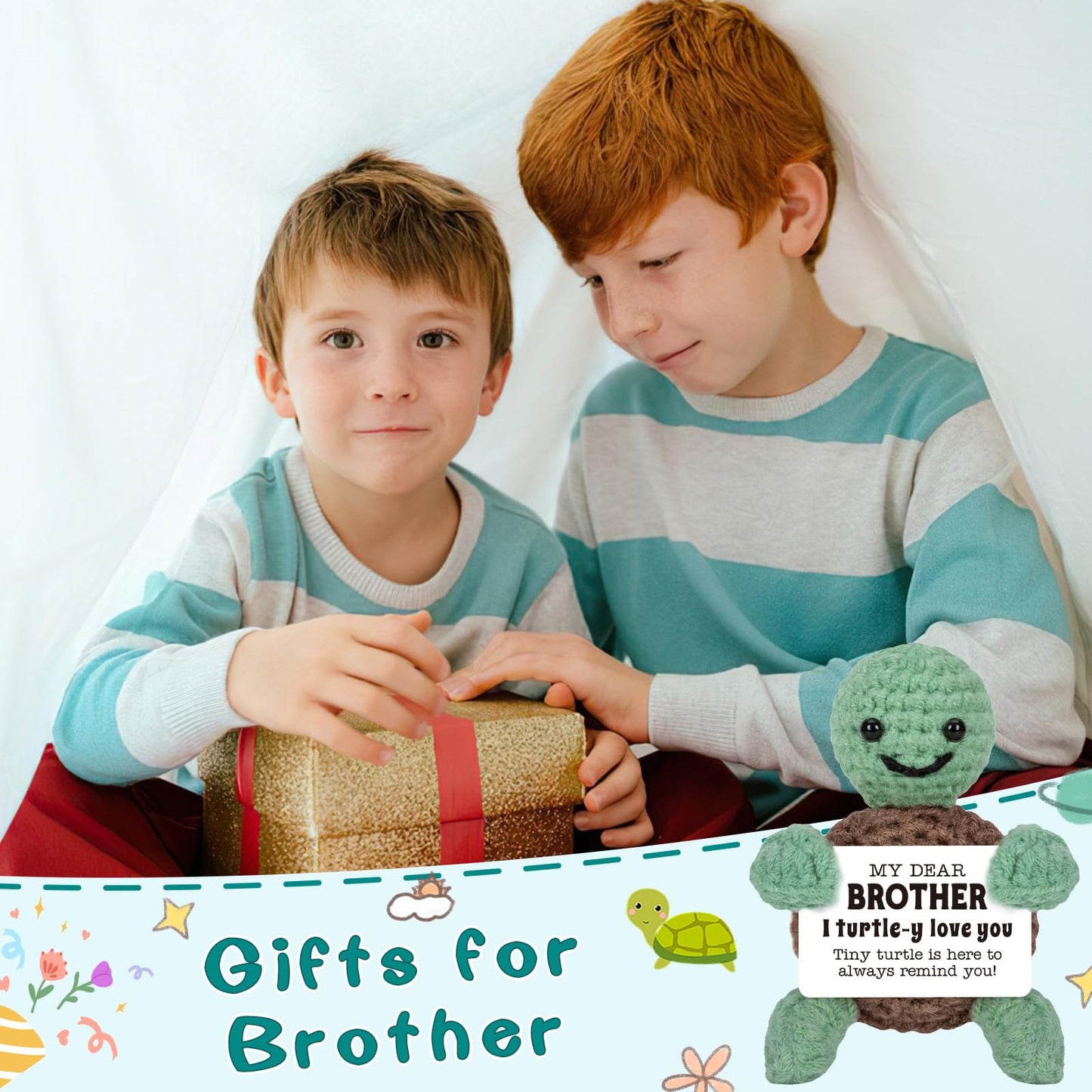 Mini Funny Turtle Brother Gifts from Sister Brother Fathers Day Birthday Gifts for Men Boys Friends Presents, I Love You Small Cool Cute Stuff Things, Handmade Emotional Positive Crochet Turtle