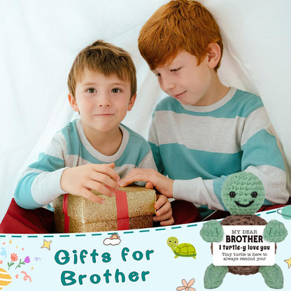 Mini Funny Turtle Brother Gifts from Sister Brother Fathers Day Birthday Gifts for Men Boys Friends Presents, I Love You Small Cool Cute Stuff Things, Handmade Emotional Positive Crochet Turtle