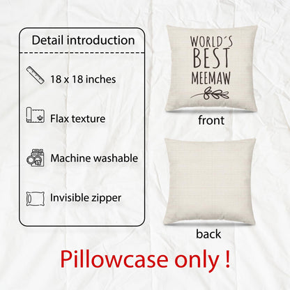 Meemaw Gifts Pillow Covers 18x18, Best Grandma Gifts for Birthday Mother's Day from Grandchildren, World's Best Meemaw Decorative Throw Pillow Cover for Home Bedroom Living Room Couch Bed