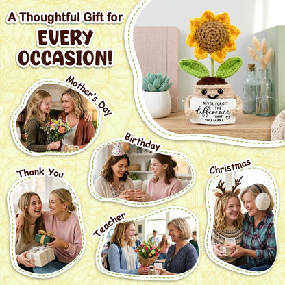 Tiny Detalles Birthday Gifts for Women - Mini Positive Crochet Sunflower, Unique Teacher Appreciation Gifts, Thank You Gifts for Women, Nurse, Friends, Coworker and Sunflower Decor