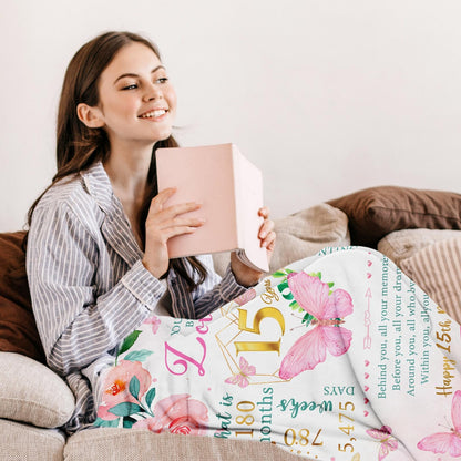 Birthday Gifts for 15 Year Old Girl Throw Blanket 60"x50", Quinceanera Gifts for Girl, 15th Birthday Gift Ideas for Teen Girls,15th Birthday Gifts, Quinceanera, Sweet 15