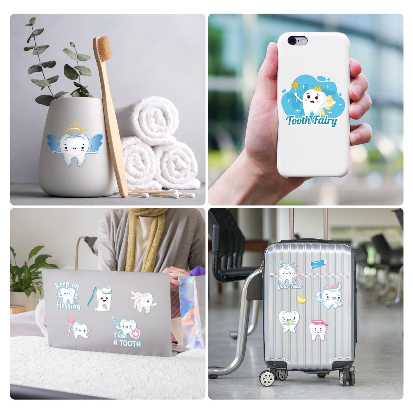 Dental Tooth Temporary Tattoos Stickers - 8 Sheets 280 Pcs Cute Cartoon Teeth Fairy Gifts One's First Teeth Tattoo Sticker for Kids Funny Dentist Party Decorations Hospital Doctor Prizes Rewards