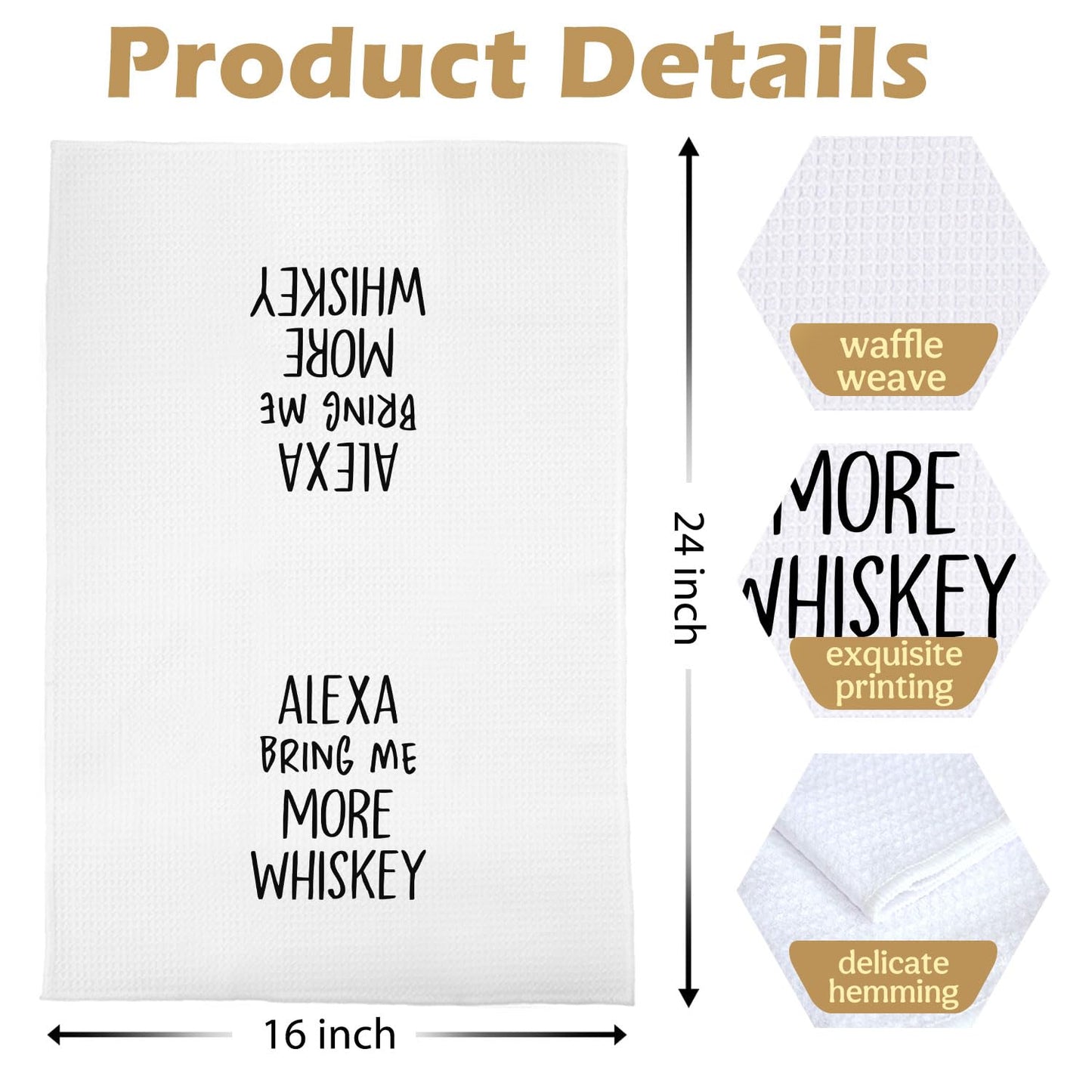 Whiskey Gifts Kitchen Towels - Funny Bartender Gifts Waffle Decorative Dish Towels, Whiskey Gift Hand Towel, Alcohol Gift Tea Towel for Bar Cart Decor, 16×24 Inches