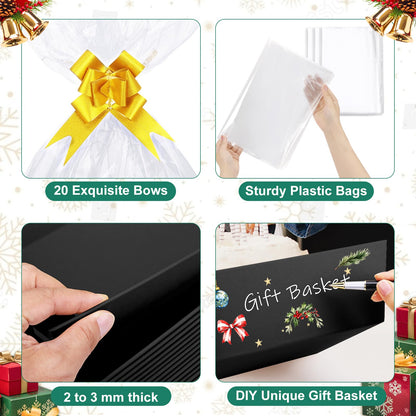 AFOROEOA 6PACK Black Baskets For Gifts Empty, 10x12”Thick Black Gift Basket with 6 Bows 6 Bags Empty Gift Baskets for Christmas Thanksgiving Wedding Birthday Party Wrapping Gift