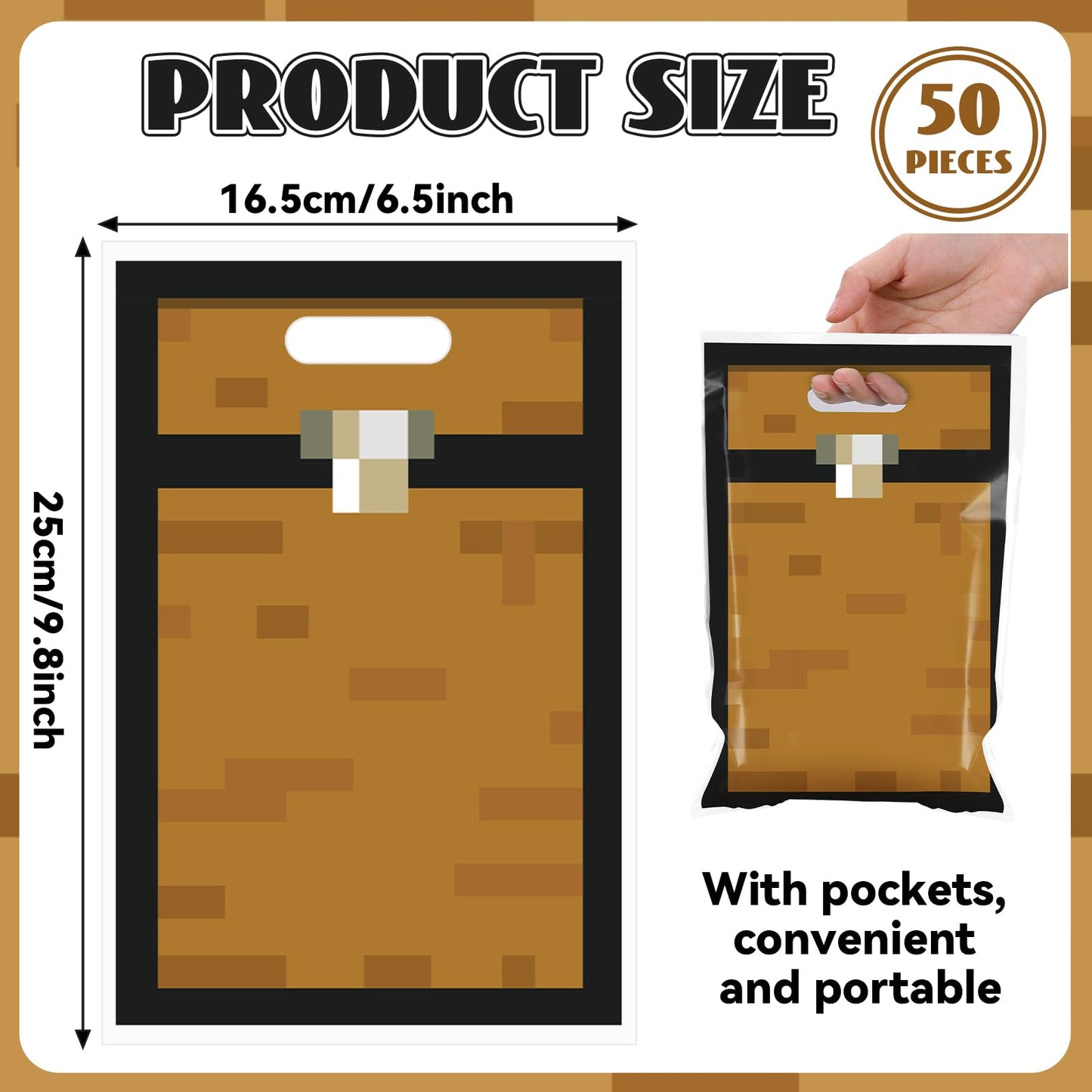 50Pcs Pixel Treasure Chest Favors Bag Pixel Birthday Party Plastic Gift Bags Video Game Party Candy Bag Video Game Theme Goodie Treat Bags for Kids Gamer Birthday Decoration Supplies 9.8 x 6.5Inch