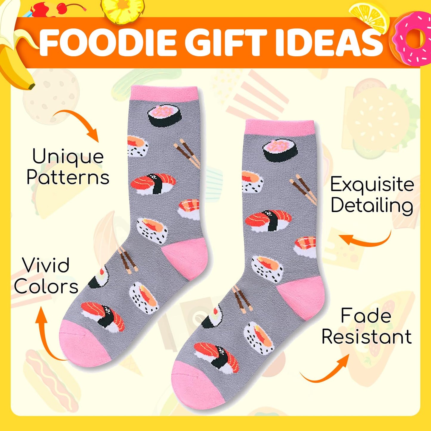 HAPPYPOP Funny Socks for Women - Donut Popcorn Sushi Gifts, Taco Pizza Pickle Socks