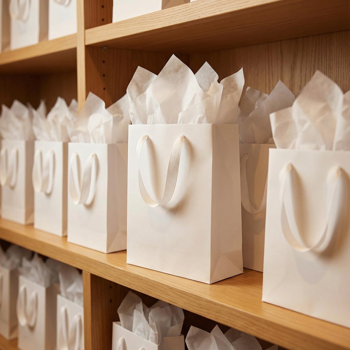 JUNESHE 4 Sets Small White Gift Bags, 8 inch Tiny Little Paper Bag Matching Card Envelope Sticker Black Tissue Paper for Birthday Party Favors Baby Bridal Shower Shopping Presents Wedding Welcome