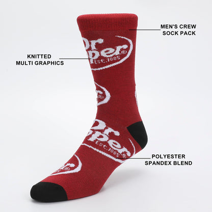 Bioworld Dr Pepper Variety Logos Men’s 5-Pair Pack Casual Crew Socks