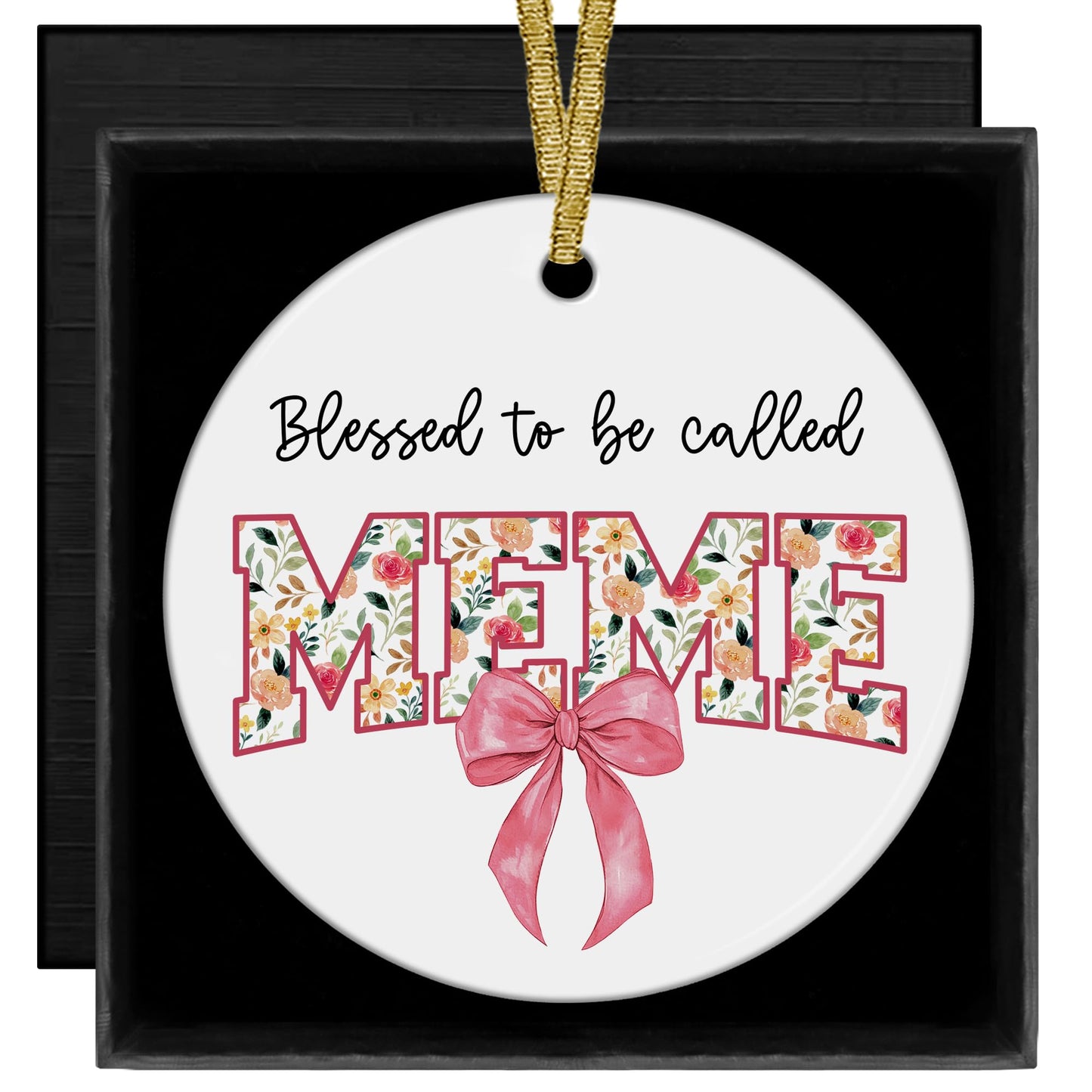Blessed to Be Called Meme Mothers Day Birthday Christmas Tree Ceramic Ornaments Gifts for Grandma from Grandkids, Grandma Ornaments for Christmas Tree Decorations Gifts for Meme, 3x3Inch