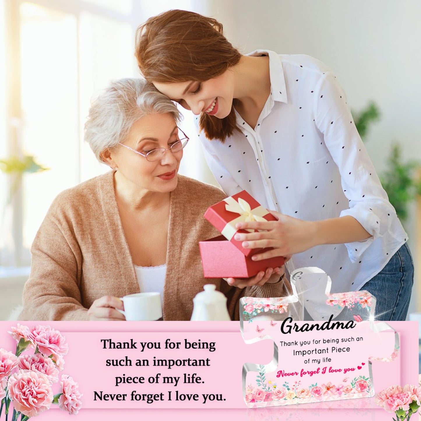 Birthday Gifts for Grandma, Grandma Gifts - Engraved Acrylic Puzzle Plaque, Valentines Christmas Mothers Day Present for Grandmother from Grandkids